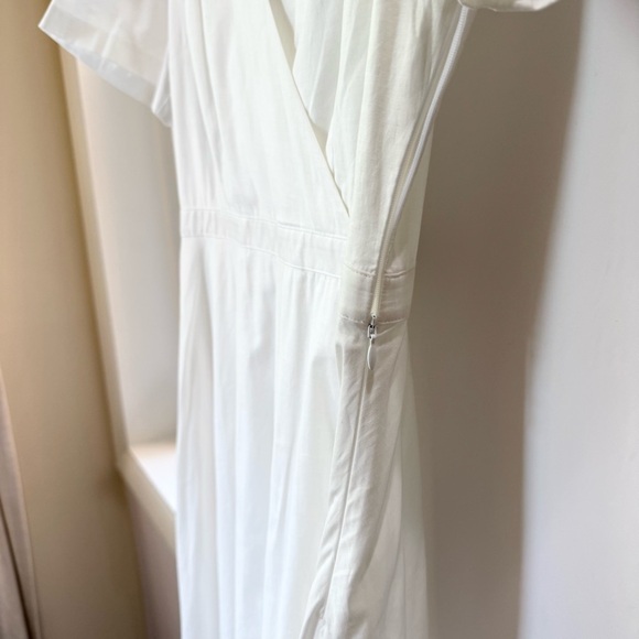 NWT Reformation Isadora Dress Midi Short Sleeve V Neck Slit Cotton White 12 - Picture 6 of 14